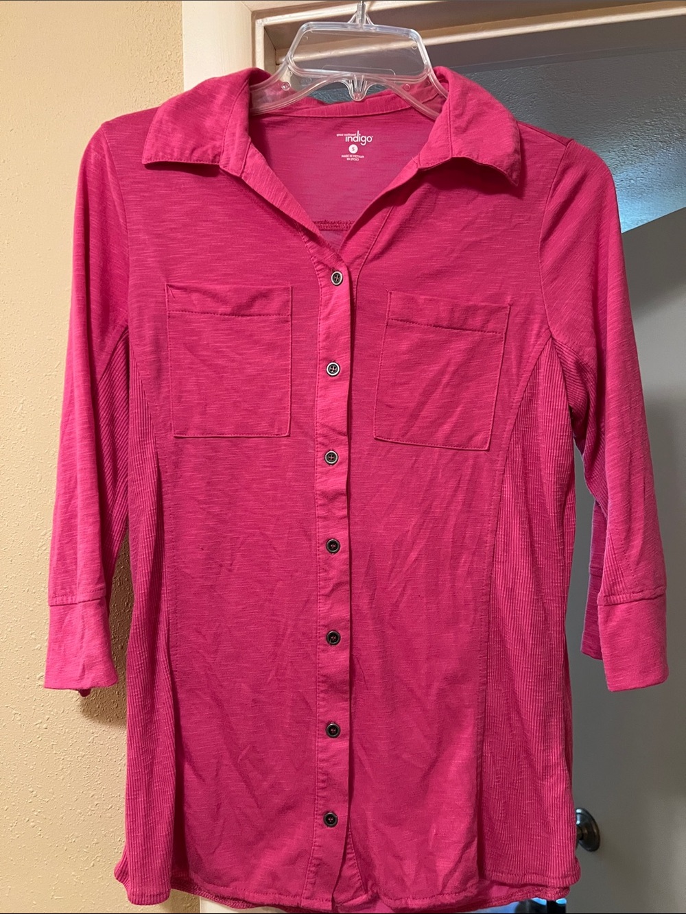 Indigo Comfort Women's Button-Front Hot Pink Long Sleeve Shirt